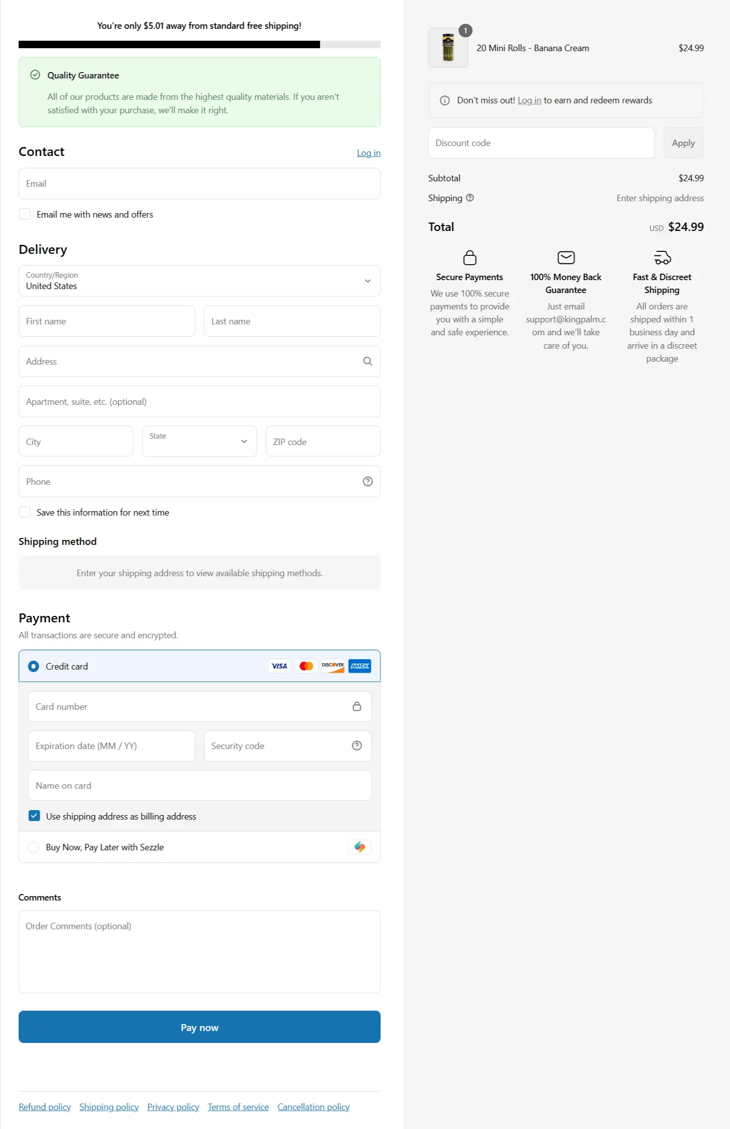 King Palm checkout page